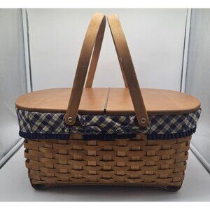 VTG LONGABERGER Blue Ribbon Collection Crafting Basket W/Lid, Protector & Liner